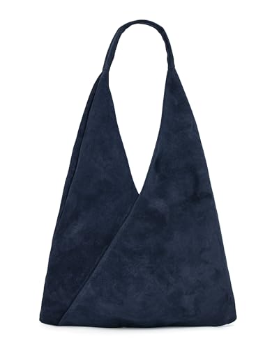 Caspar große Damen Wildleder Schultertasche Hobo Bag Shopper Tasche aus samtweichem Veloursleder - PREMIUM LINE - Modell No.863 - Made in Italy, Farbe:dunkelblau von Caspar