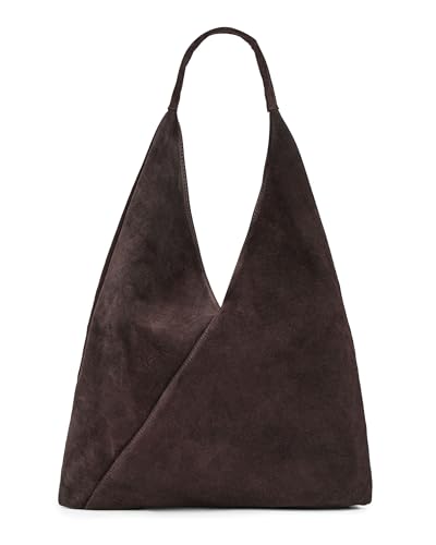 Caspar große Damen Wildleder Schultertasche Hobo Bag Shopper Tasche aus samtweichem Veloursleder - PREMIUM LINE - Modell No.863 - Made in Italy, Farbe:dunkelbraun von Caspar