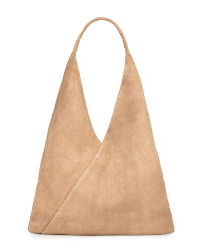 Caspar große Damen Wildleder Schultertasche Hobo Bag Shopper Tasche aus samtweichem Veloursleder - PREMIUM LINE - Modell No.863 - Made in Italy, Farbe:sand von Caspar