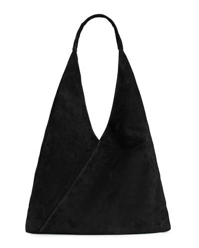 Caspar große Damen Wildleder Schultertasche Hobo Bag Shopper Tasche aus samtweichem Veloursleder - PREMIUM LINE - Modell No.863 - Made in Italy, Farbe:schwarz von Caspar