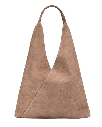 Caspar große Damen Wildleder Schultertasche Hobo Bag Shopper Tasche aus samtweichem Veloursleder - PREMIUM LINE - Modell No.863 - Made in Italy, Farbe:taupe von Caspar