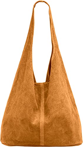 Caspar große Damen Wildleder Tasche Hobo Bag Shopper - CLASSIC LINE - Modell No.767 - Made in Italy, Farbe:Karamell Braun, Größe:One Size von Caspar