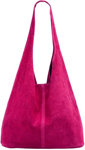 Caspar große Damen Wildleder Tasche Hobo Bag Shopper - CLASSIC LINE - Modell No.767 - Made in Italy, Farbe:fuchsia, Größe:One Size von Caspar