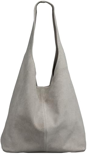 Caspar große Damen Wildleder Tasche Hobo Bag Shopper - CLASSIC LINE - Modell No.767 - Made in Italy, Farbe:grau beige, Größe:One Size von Caspar
