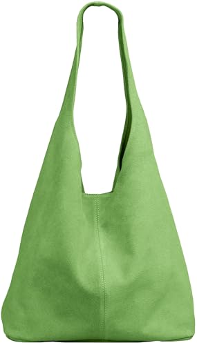 Caspar große Damen Wildleder Tasche Hobo Bag Shopper - CLASSIC LINE - Modell No.767 - Made in Italy, Farbe:hell grün, Größe:One Size von Caspar