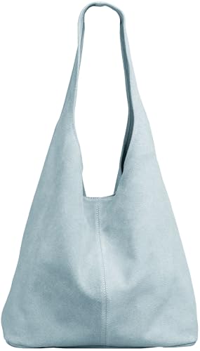 Caspar große Damen Wildleder Tasche Hobo Bag Shopper - CLASSIC LINE - Modell No.767 - Made in Italy, Farbe:hellblau, Größe:One Size von Caspar