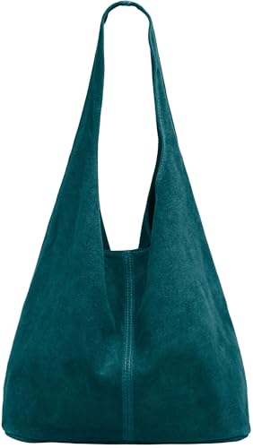 Caspar große Damen Wildleder Tasche Hobo Bag Shopper - CLASSIC LINE - Modell No.767 - Made in Italy, Farbe:petrol, Größe:One Size von Caspar
