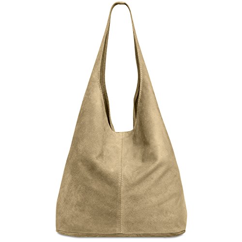 Caspar große Damen Wildleder Tasche Hobo Bag Shopper - CLASSIC LINE - Modell No.767 - Made in Italy, Farbe:sand, Größe:One Size von Caspar