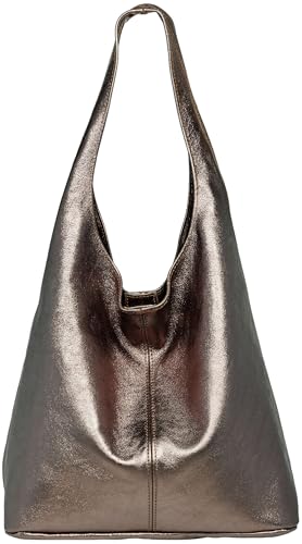 Caspar große Damen Wildleder Tasche Hobo Bag Shopper - CLASSIC LINE - Modell No.767 - Made in Italy, Farbe:taupe metallic, Größe:One Size von Caspar