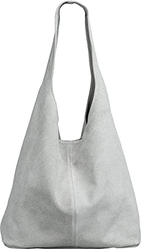 Caspar große Damen Wildleder Tasche Hobo Bag Shopper - CLASSIC LINE - Modell No.767 - Made in Italy, Farbe:hell grau, Größe:One Size von Caspar