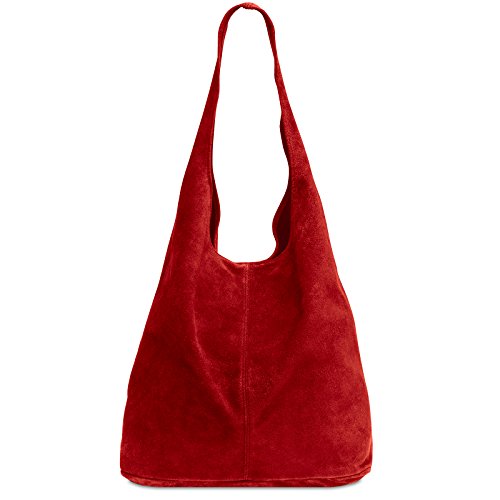 Caspar große Damen Wildleder Tasche Hobo Bag Shopper - CLASSIC LINE - Modell No.767 - Made in Italy, Farbe:rot, Größe:One Size von Caspar