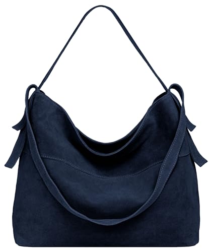 Caspar große Vintage Leder Schultertasche lässige Damen Handtasche aus Wildleder mit Reißverschluss - PREMIUM LINE - Modell No.816 - Made in Italy, Farbe:dunkelblau von Caspar