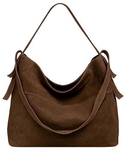 Caspar große Vintage Leder Schultertasche lässige Damen Handtasche aus Wildleder mit Reißverschluss - PREMIUM LINE - Modell No.816 - Made in Italy, Farbe:dunkelbraun von Caspar
