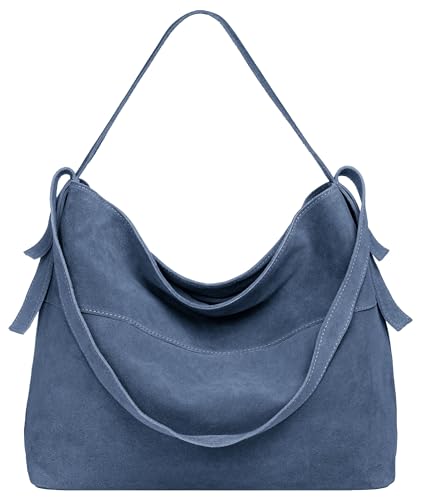 Caspar große Vintage Leder Schultertasche lässige Damen Handtasche aus Wildleder mit Reißverschluss - PREMIUM LINE - Modell No.816 - Made in Italy, Farbe:jeans blau von Caspar