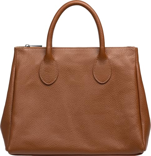 Caspar klassisch elegante Leder Tote Bag Damen Handtasche - PREMIUM LINE - Modell No.812 - Made in Italy, Farbe:cognac, Größe:One Size von Caspar