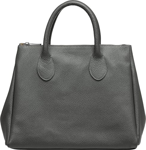Caspar klassisch elegante Leder Tote Bag Damen Handtasche - PREMIUM LINE - Modell No.812 - Made in Italy, Farbe:dunkelgrau, Größe:One Size von Caspar
