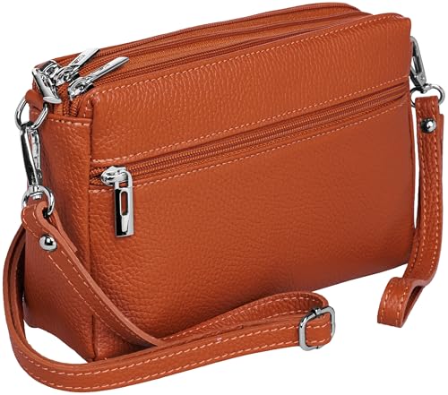 Caspar kleine Leder Umhängetasche Crossbody Bag elegante Damen Tasche mit 3 Fächern - CLASSIC LINE - Modell No.815 - Made in Italy, Farbe:rost von Caspar