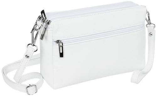 Caspar kleine Leder Umhängetasche Crossbody Bag elegante Damen Tasche mit 3 Fächern - CLASSIC LINE - Modell No.815 - Made in Italy, Farbe:weiß von Caspar