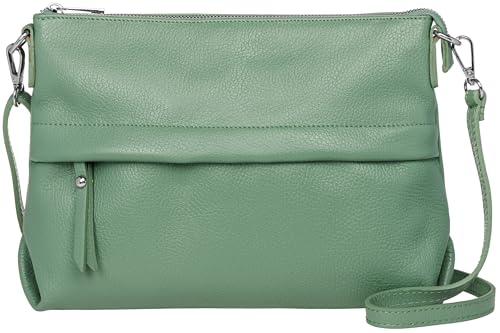 Caspar lässige Umhängetasche Echt Leder Crossbody Bag mittelgroße Damen Handtasche mit viel Stauraum - CLASSIC LINE - Modell No.833 - Made in Italy, Farbe:mint grün von Caspar