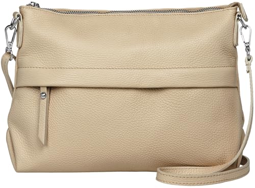 Caspar lässige Umhängetasche Echt Leder Crossbody Bag mittelgroße Damen Handtasche mit viel Stauraum - CLASSIC LINE - Modell No.833 - Made in Italy, Farbe:sand von Caspar