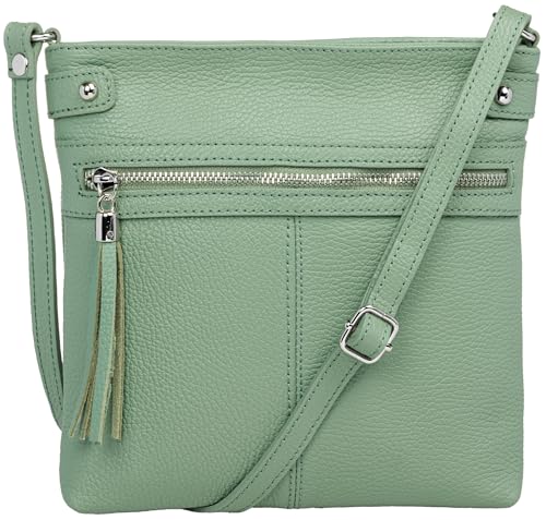 Caspar mittelgroße Leder Crossbody Messenger Bag Umhängetasche klassisch sportliche Damen Tasche - CLASSIC LINE - Modell No.825 - Made in Italy, Farbe:mint grün von Caspar
