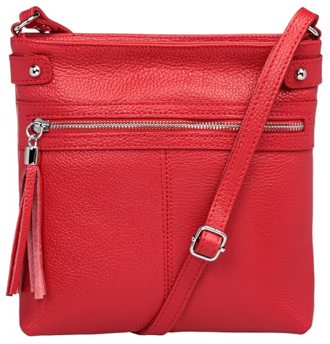 Caspar mittelgroße Leder Crossbody Messenger Bag Umhängetasche klassisch sportliche Damen Tasche - CLASSIC LINE - Modell No.825 - Made in Italy, Farbe:rot von Caspar