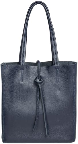 Caspar mittelgroße Leder Shopper Schultertasche Casual Damen Tasche mit Sicherheitsfach - CLASSIC LINE - Modell No.814 - Made in Italy, Farbe:dunkelblau von Caspar