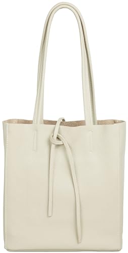 Caspar mittelgroße Leder Shopper Schultertasche Casual Damen Tasche mit Sicherheitsfach - CLASSIC LINE - Modell No.814 - Made in Italy, Farbe:hell beige von Caspar
