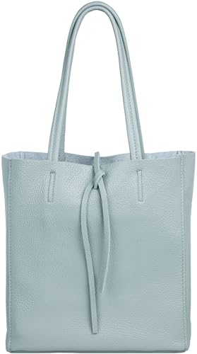 Caspar mittelgroße Leder Shopper Schultertasche Casual Damen Tasche mit Sicherheitsfach - CLASSIC LINE - Modell No.814 - Made in Italy, Farbe:hellblau von Caspar