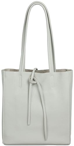 Caspar mittelgroße Leder Shopper Schultertasche Casual Damen Tasche mit Sicherheitsfach - CLASSIC LINE - Modell No.814 - Made in Italy, Farbe:hellgrau von Caspar