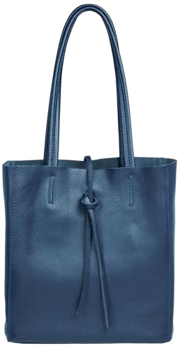 Caspar mittelgroße Leder Shopper Schultertasche Casual Damen Tasche mit Sicherheitsfach - CLASSIC LINE - Modell No.814 - Made in Italy, Farbe:jeans blau von Caspar
