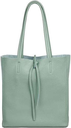 Caspar mittelgroße Leder Shopper Schultertasche Casual Damen Tasche mit Sicherheitsfach - CLASSIC LINE - Modell No.814 - Made in Italy, Farbe:mint grün von Caspar
