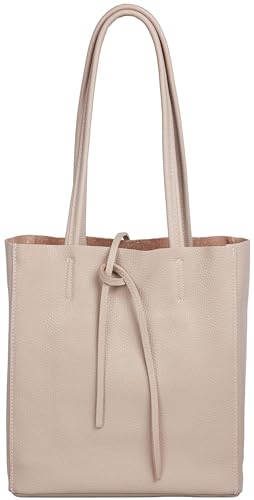 Caspar mittelgroße Leder Shopper Schultertasche Casual Damen Tasche mit Sicherheitsfach - CLASSIC LINE - Modell No.814 - Made in Italy, Farbe:rosa beige von Caspar
