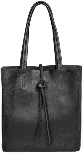 Caspar mittelgroße Leder Shopper Schultertasche Casual Damen Tasche mit Sicherheitsfach - CLASSIC LINE - Modell No.814 - Made in Italy, Farbe:schwarz von Caspar