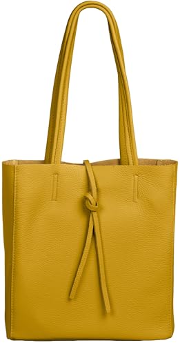 Caspar mittelgroße Leder Shopper Schultertasche Casual Damen Tasche mit Sicherheitsfach - CLASSIC LINE - Modell No.814 - Made in Italy, Farbe:senfgelb von Caspar