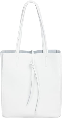 Caspar mittelgroße Leder Shopper Schultertasche Casual Damen Tasche mit Sicherheitsfach - CLASSIC LINE - Modell No.814 - Made in Italy, Farbe:weiß von Caspar