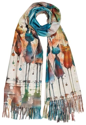 Caspar weicher Damen Herbst Schal aus hochwertiger Viskose Warmes Halstuch mit Katzenmotiv für die Übergangszeit - SC556 von Caspar
