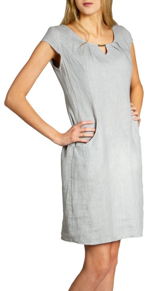 Caspar Sommerkleid SKL020 knielanges Damen Sommer Leinenkleid mit eleganter Metallspange Luftig leicht, figurumspielende Form, mit seitlichem Jersey-Einsatz Caspar Sommerkleid SKL020 knielanges Damen Sommer Leinenkleid mit eleganter Metallspange Luftig leicht, figurumspielende Form, mit seitlichem Jersey-Einsatz von Caspar