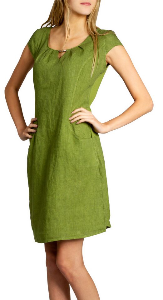 Caspar Sommerkleid SKL020 knielanges Damen Sommer Leinenkleid mit eleganter Metallspange Luftig leicht, figurumspielende Form, mit seitlichem Jersey-Einsatz von Caspar