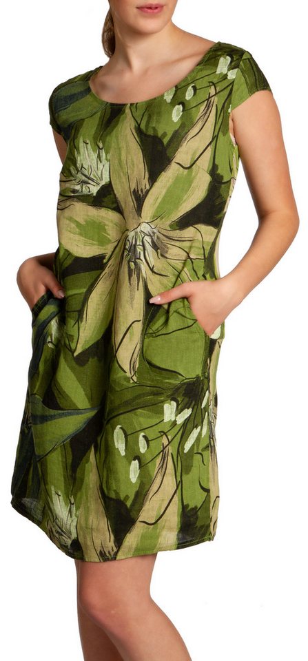 Caspar Sommerkleid SKL035 knielanges elegantes Damen Leinenkleid mit Blüten Print Luftig leicht, figurumspielende Form, mit seitlichem Jersey-Einsatz von Caspar