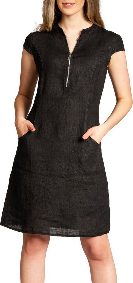 Caspar Sommerkleid SKL040 knielanges Damen Leinenkleid mit Reißverschluss Ausschnitt Luftig leicht, figurumspielende Form, mit seitlichem Jersey-Einsatz von Caspar