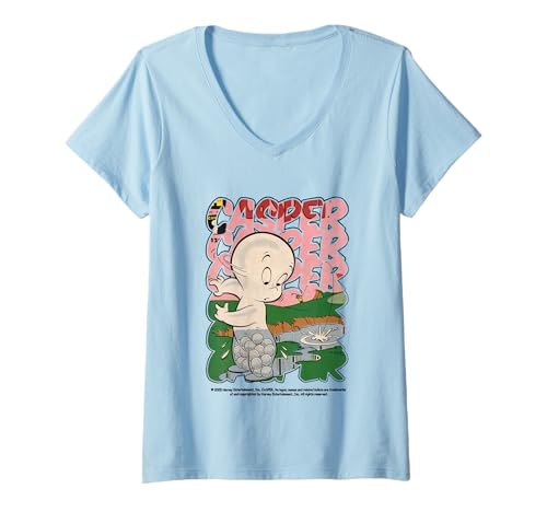 Damen Casper Movie Klassischer Retro-Comic-Stil T-Shirt mit V-Ausschnitt Damen Casper Movie Klassischer Retro-Comic-Stil T-Shirt mit V-Ausschnitt von Casper