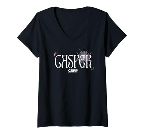 Damen Casper The Friendly Ghost Colorful Spark Logo T-Shirt mit V-Ausschnitt Damen Casper The Friendly Ghost Colorful Spark Logo T-Shirt mit V-Ausschnitt von Casper