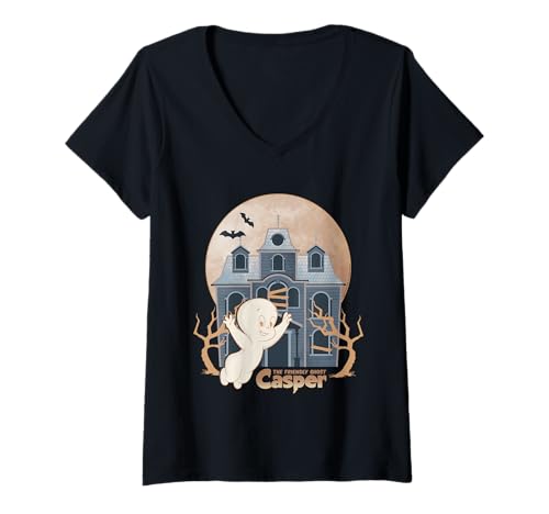 Damen Casper The Friendly Ghost Haunted House Glow T-Shirt mit V-Ausschnitt Damen Casper The Friendly Ghost Haunted House Glow T-Shirt mit V-Ausschnitt von Casper