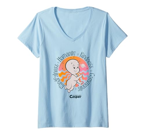 Damen Casper The Friendly Ghost Humanity & Kindness T-Shirt mit V-Ausschnitt Damen Casper The Friendly Ghost Humanity & Kindness T-Shirt mit V-Ausschnitt von Casper