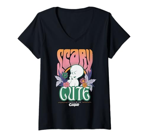Damen Casper The Friendly Ghost Scary Cute T-Shirt mit V-Ausschnitt von Casper