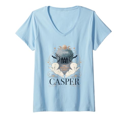 Damen Casper The Friendly Ghost Twin Ghosts & Haunted Manor T-Shirt mit V-Ausschnitt Damen Casper The Friendly Ghost Twin Ghosts & Haunted Manor T-Shirt mit V-Ausschnitt von Casper