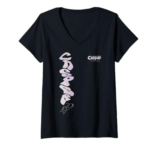 Damen Casper The Friendly Ghost Vertical Logo Purple Tones T-Shirt mit V-Ausschnitt Damen Casper The Friendly Ghost Vertical Logo Purple Tones T-Shirt mit V-Ausschnitt von Casper