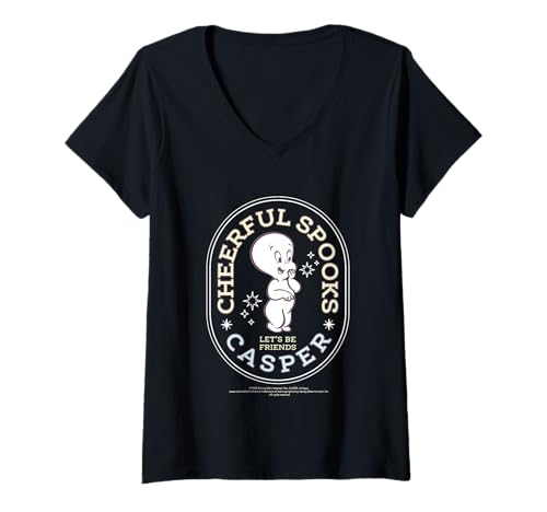Damen Cheerful Spooks Casper Movie Merch Lass Uns Freunde Sein T-Shirt mit V-Ausschnitt Damen Cheerful Spooks Casper Movie Merch Lass Uns Freunde Sein T-Shirt mit V-Ausschnitt von Casper