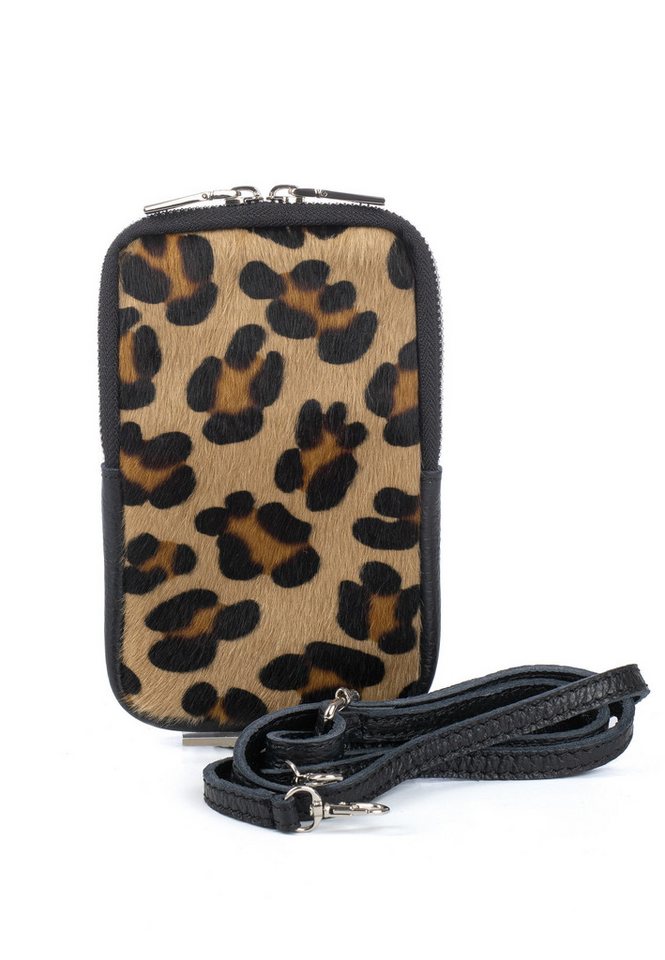 Cassandra Accessoires Handytasche Smartphonetasche, Umhängetasche, -Leo- aus hochwertigem echtem Leder mit echtem Fell -Made in Italy- von Cassandra Accessoires